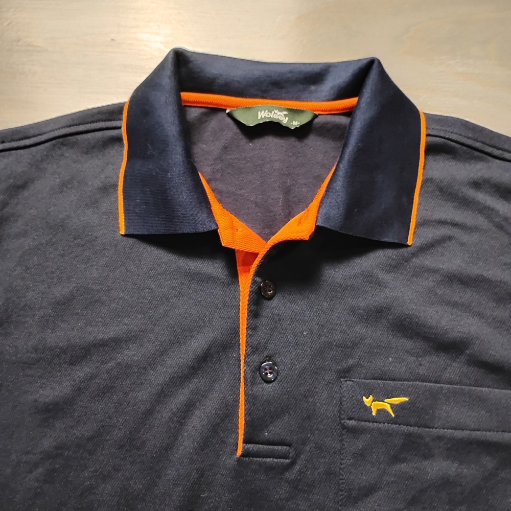 Wolsey Mens Golf Polo Shirt Size Medium Navy Orange Trim Performance Stretch
